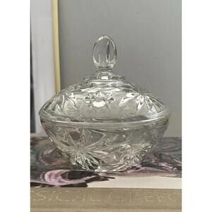 Anchor Hocking Early American Prescut Candy Trinket Makeup Dish W/ Lid MCM